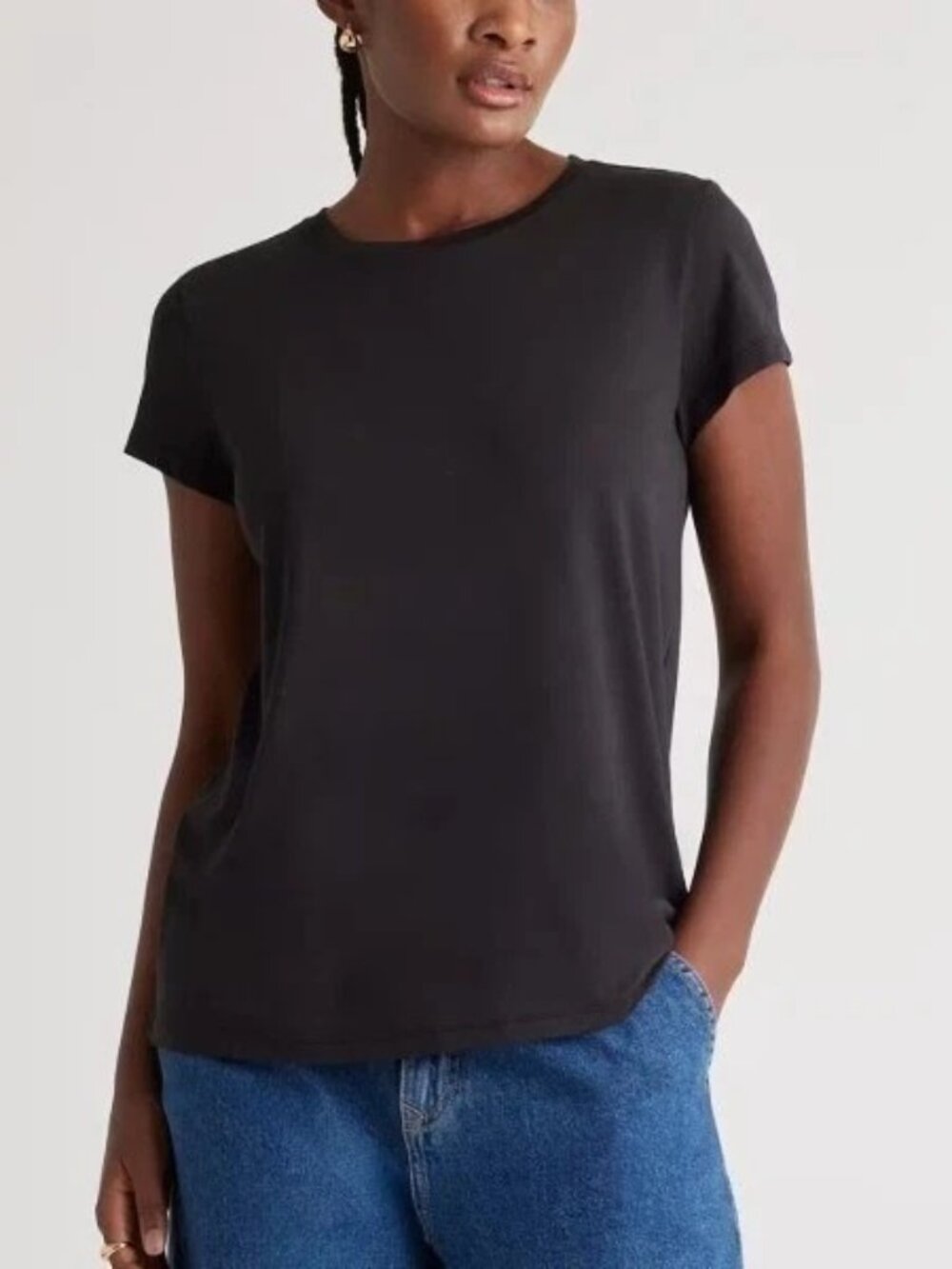 Quince Womens Black Cotton Modal Short Sleeve Swing Tee Size Medium-NWOT